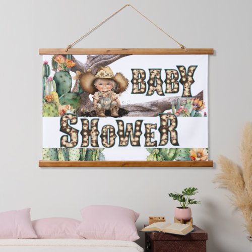 Cowgirl western baby shower DIY color white Hanging Tapestry