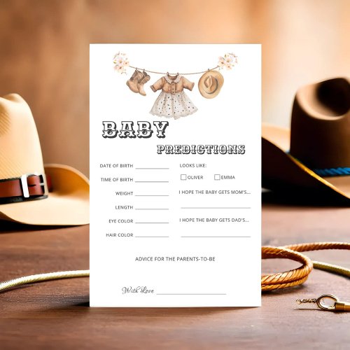 Cowgirl Western Baby Shower Predictions Fun Game