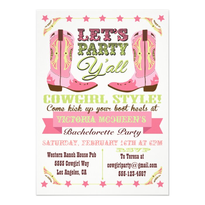 Cowgirl Western Bachelorette Party Invitations