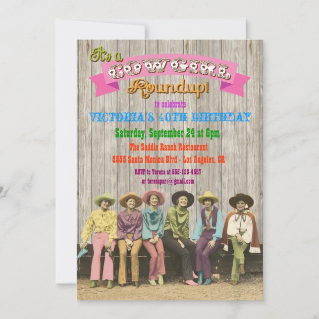 Cowgirl Western Birthday/Bachelorette Invitations (Front)