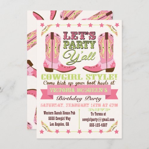 Cowgirl Western Birthday Party Invitations