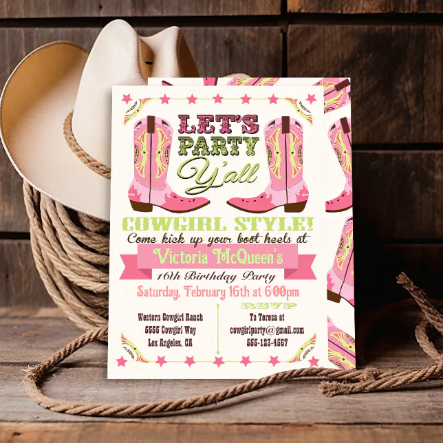 Cowgirl Western Birthday Party Invitations | Zazzle