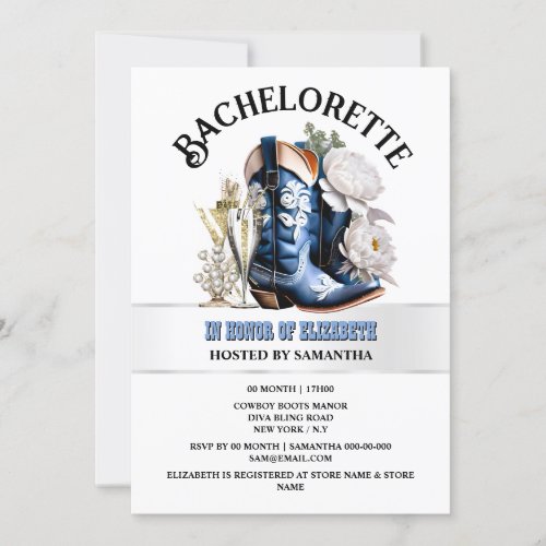 Cowgirl western boots blue brown peony chic invitation