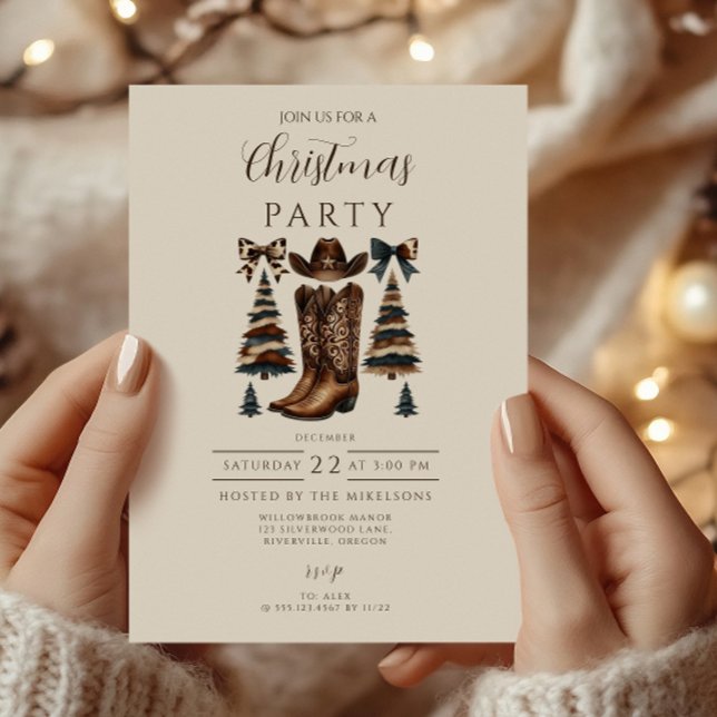 Cowgirl Western Bow Christmas Invitation (Creator Uploaded)