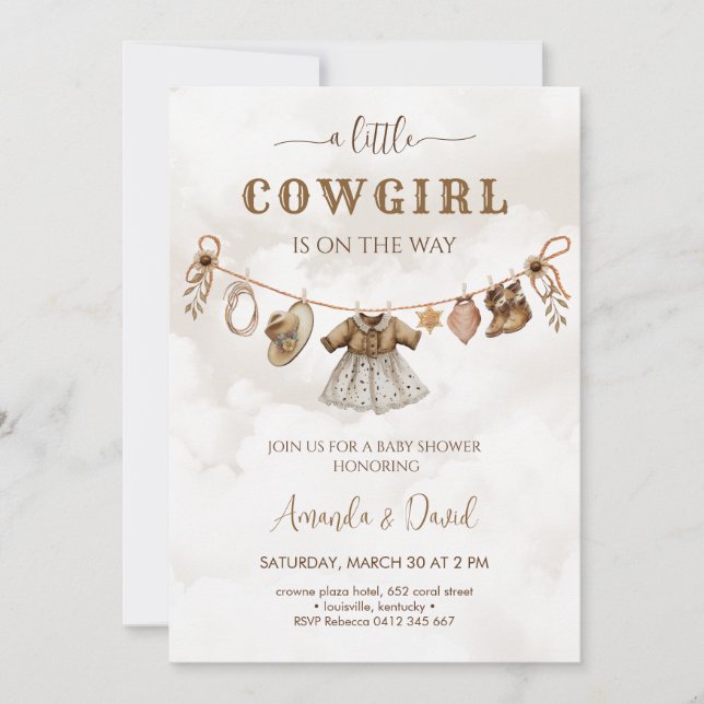 Cowgirl Western Brown Plaid Baby shower Invitation (Front)