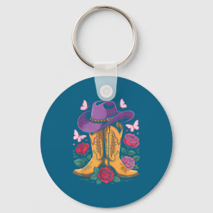 Cowgirl Western Cowboy Hat Boots With Roses Countr Keychain