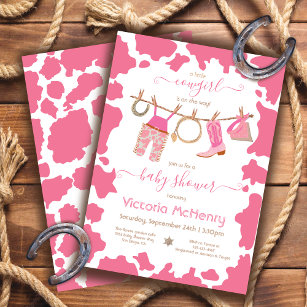 Cowgirl Western Cowhide Clothesline Baby Shower Invitation