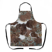 Cowgirl Western Cowhide Turquoise Brown Leather Apron