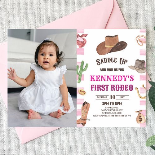 Cowgirl Western First Rodeo 1st Birthday Party Invitation