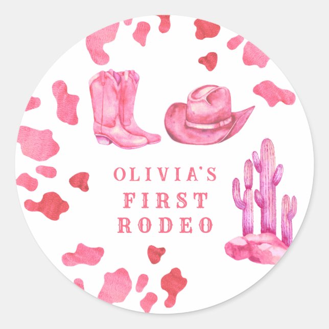 Cowgirl Western First Rodeo Birthday Party  Classic Round Sticker (Front)