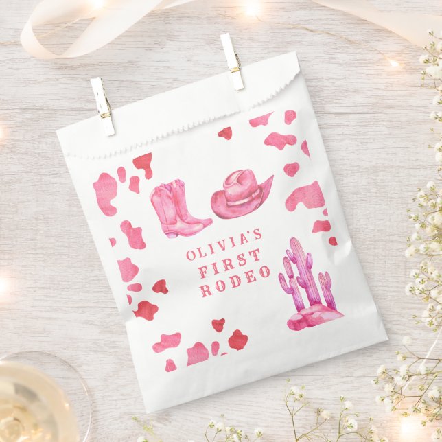 Cowgirl Western First Rodeo Birthday Party  Favor Bag (Clipped)