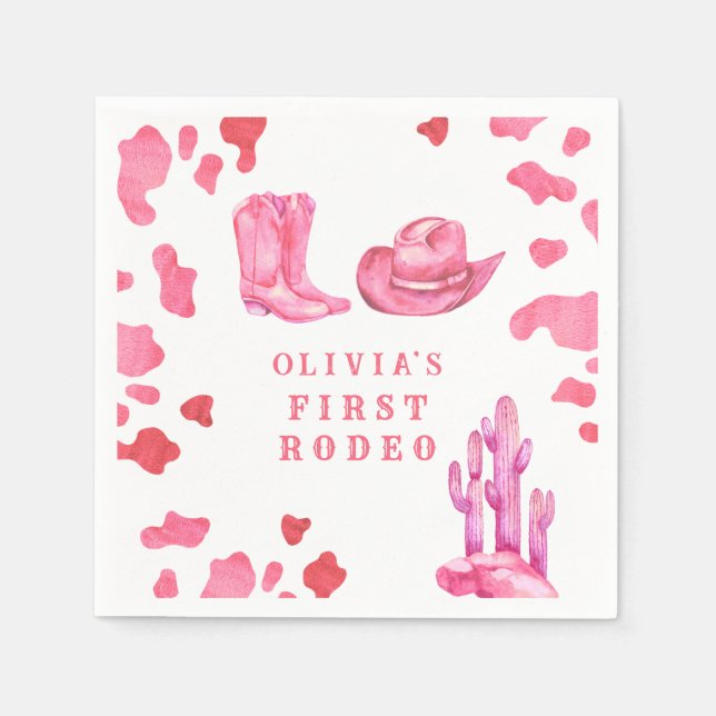 Cowgirl Western First Rodeo Birthday Party  Napkins (Front)
