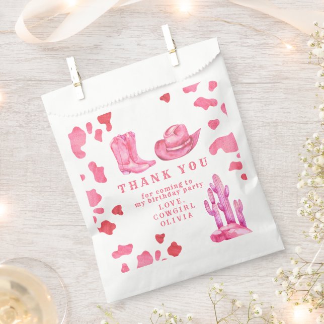 Cowgirl Western First Rodeo Birthday Thank You Favor Bag (Clipped)