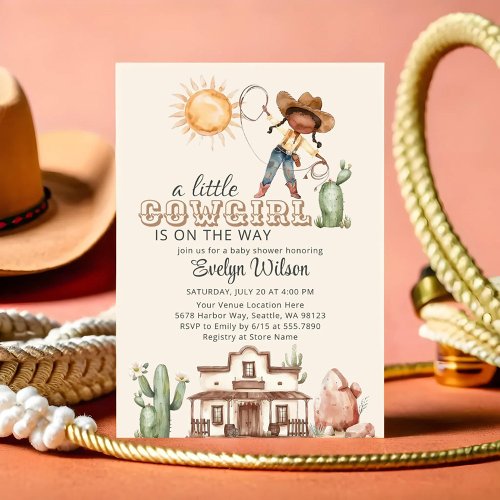 Cowgirl Western Girl Ranch Cactus Baby Shower Invitation