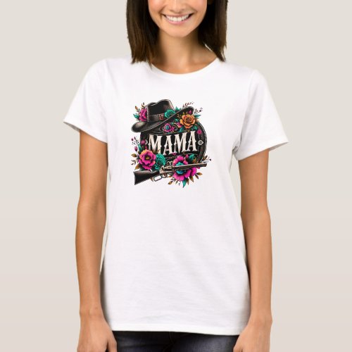 Cowgirl western hat and boots floral Mothers Day T_Shirt