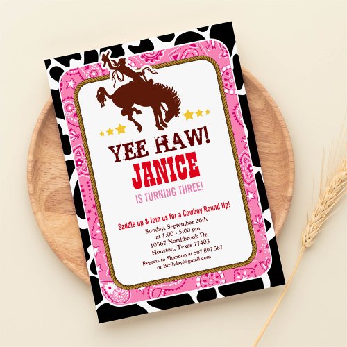 Cowgirl Western Old West Birthday Party Invitation