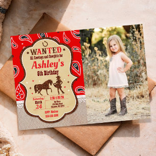 Cowgirl Western Party Birthday Photo Invitation