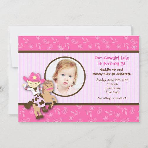 Cowgirl Western Photo Birthday Party Invitations