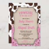 Cowgirl western pink and brown girl baby shower invitation (Front/Back)