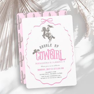 Cowgirl Western `Pink Bow Girl Birthday Invitation