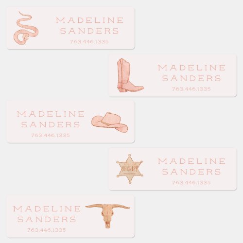Cowgirl Western Pink Kids Labels