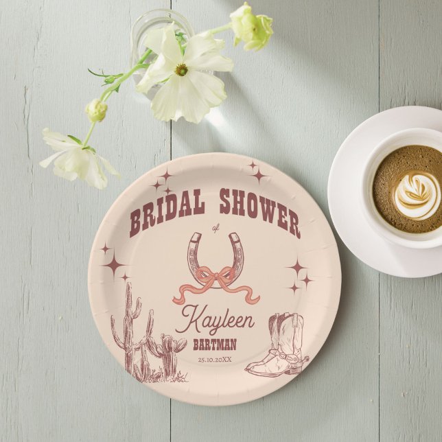 Cowgirl western retro bridal shower customized paper plates (Cowgirl western retro bridal shower customized monogrammed paper plates personalized tableware)