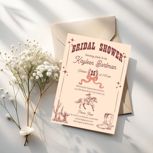 Cowgirl western retro bridal shower  invitation