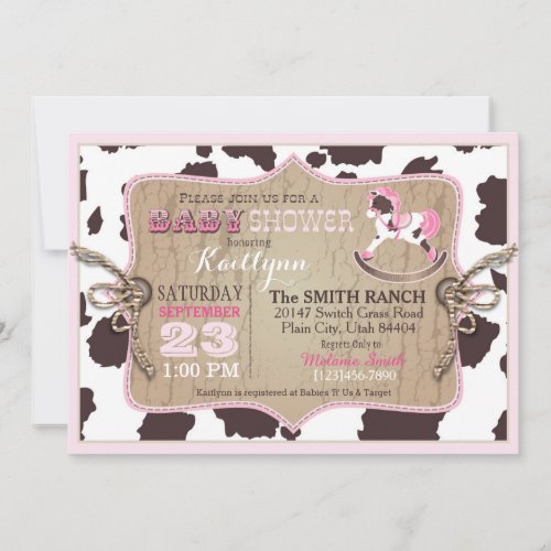 Cowgirl Western Rocking Horse Baby Shower Invitation