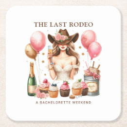 Cowgirl Western Rodeo Bachelorette Bridal Shower Square Paper Coaster