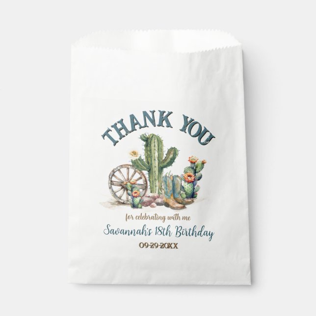 Cowgirl Western Rodeo Cactus Thank You Favor Bag (Front)