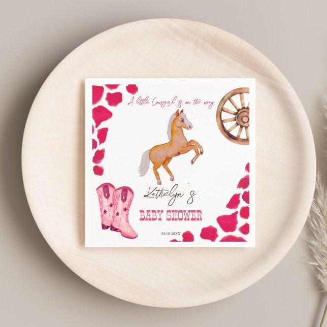 Cowgirl western rodeo cute baby shower pink napkins (Cowgirl western rodeo baby shower pink customized napkins template  cute baby horse pink cow pattern)