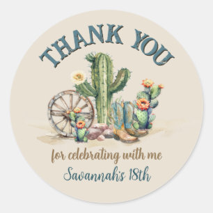 Cowgirl Western Rodeo Theme Thank You Classic Round Sticker