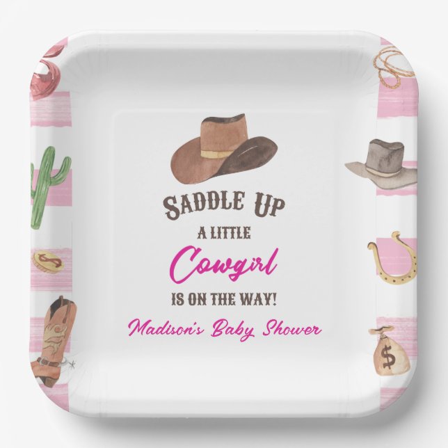 Cowgirl Western Rodeo Wild West Baby Shower Paper Plates (Front)