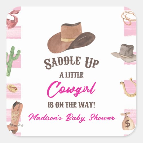 Cowgirl Western Rodeo Wild West Baby Shower Square Sticker