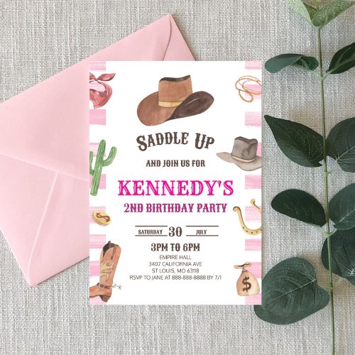 Cowgirl Western Rodeo Wild West Birthday Party Invitation