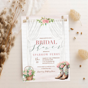 Cowgirl Western Rustic Floral Bridal Shower  Invitation by PaperandPomp at Zazzle