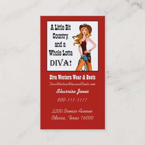 Cowgirl Western Wear and Boots Diva  Business Card