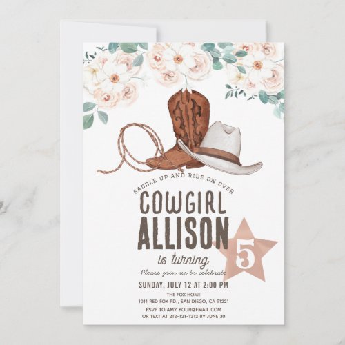 Cowgirl Western Wild West Floral Birthday Invitation