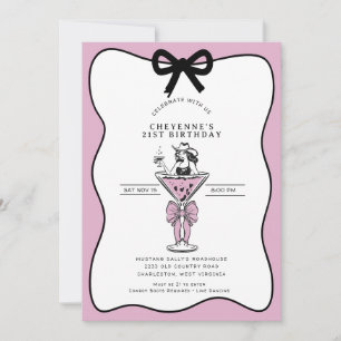 Cowgirl Whimsical Hand drawn 21st Birthday Invitation