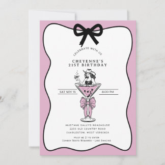 Cowgirl Whimsical Hand drawn 21st Birthday Invitation