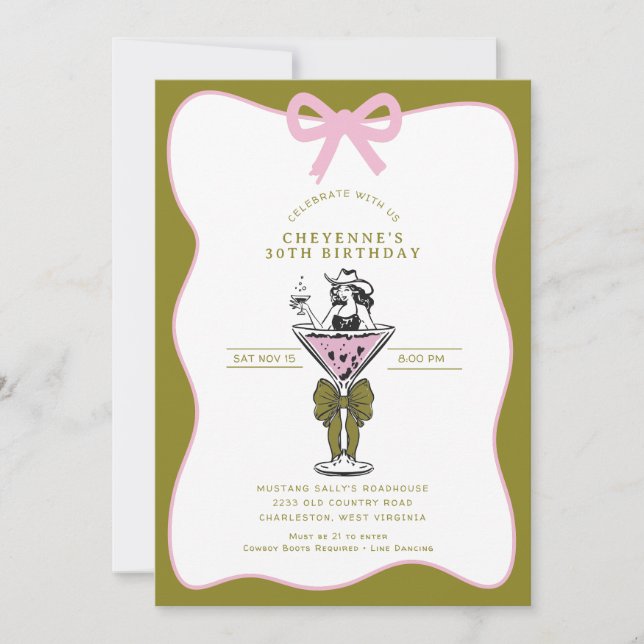 Cowgirl Whimsical Hand Drawn 30th Birthday Party  Invitation (Front)