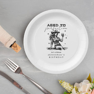 Cowgirl White Aged to Perfection Birthday Party Paper Plates
