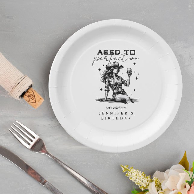 Cowgirl White Aged to Perfection Birthday Party  Paper Plates (Creator Uploaded)