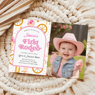 Cowgirl Wild West First Rodeo Photo 1st Birthday Invitation