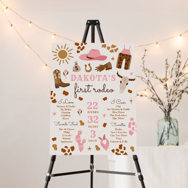 Cowgirl Wild West Rodeo 1st Birthday Milestone  Foam Board (In Situ (Stand))