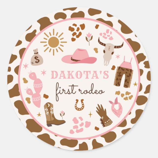 Cowgirl Wild West Rodeo Ranch Birthday Party Decor Classic Round Sticker (Front)