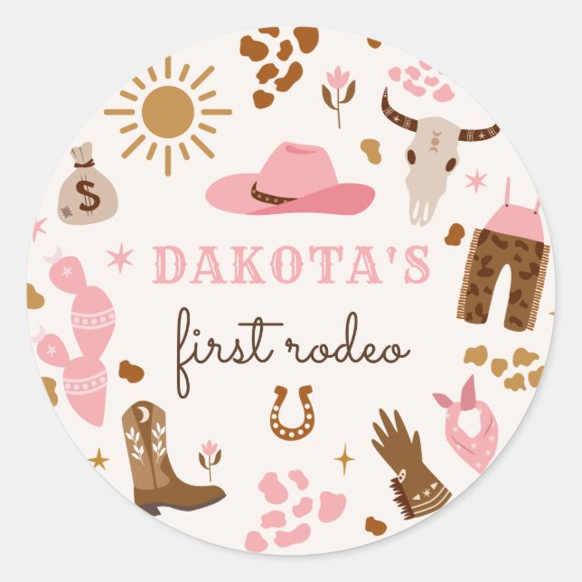 Cowgirl Wild West Rodeo Ranch Birthday Party Decor Classic Round Sticker (Front)