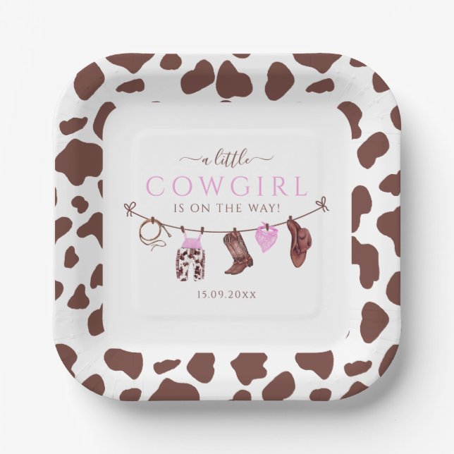 Cowgirl Wild West Rodeo Western girl Baby Shower Paper Plates (Front)