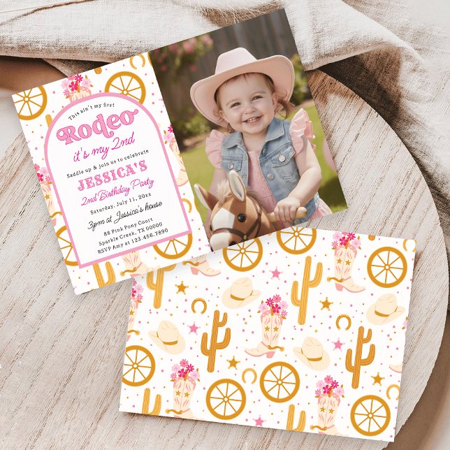Cowgirl Wild West Second Rodeo Photo Birthday Invitation (Creator Uploaded)
