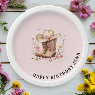 Cowgirl Wildflowers Bash Birthday   Pink Western Paper Plates